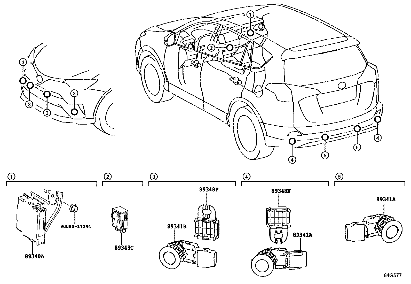Toyota RAV4 测距雷达和倒车雷达 EPC diagram — 84G577