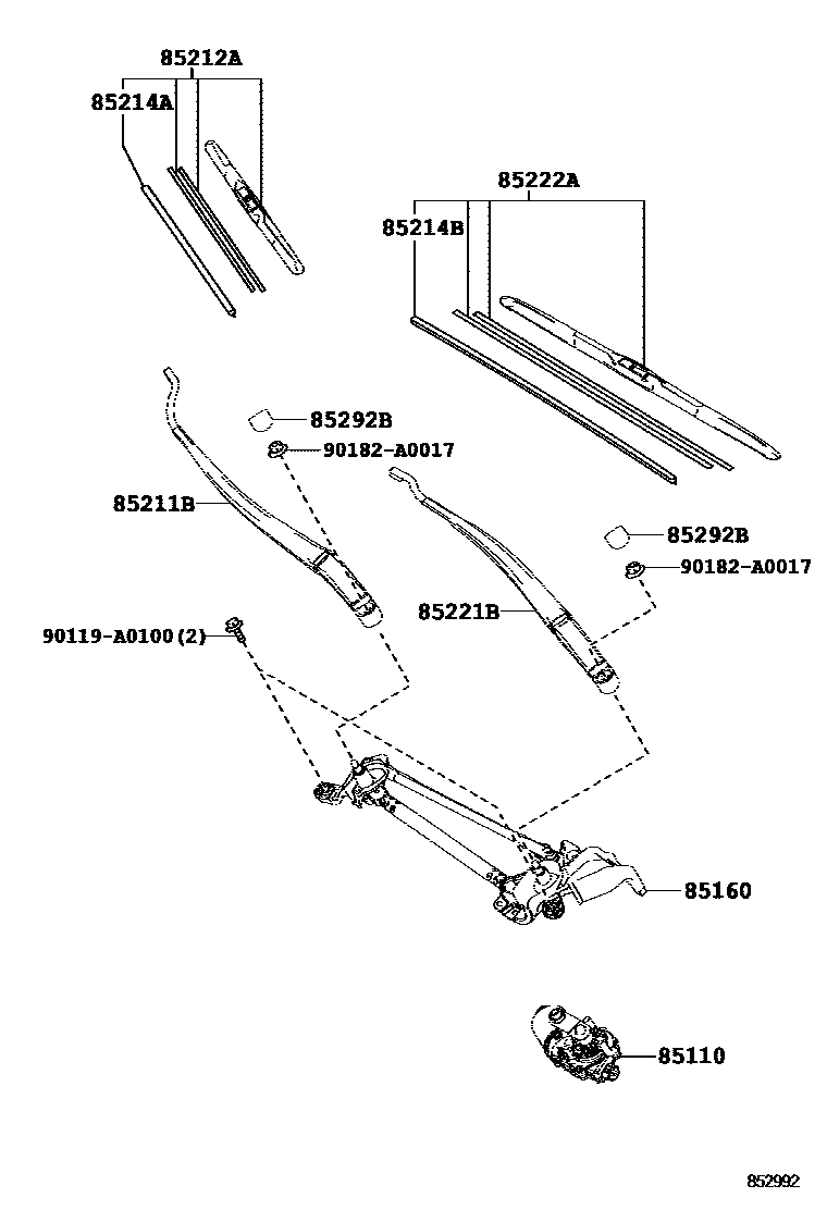 Toyota RAV4 挡风玻璃刮水器 EPC diagram — 852992