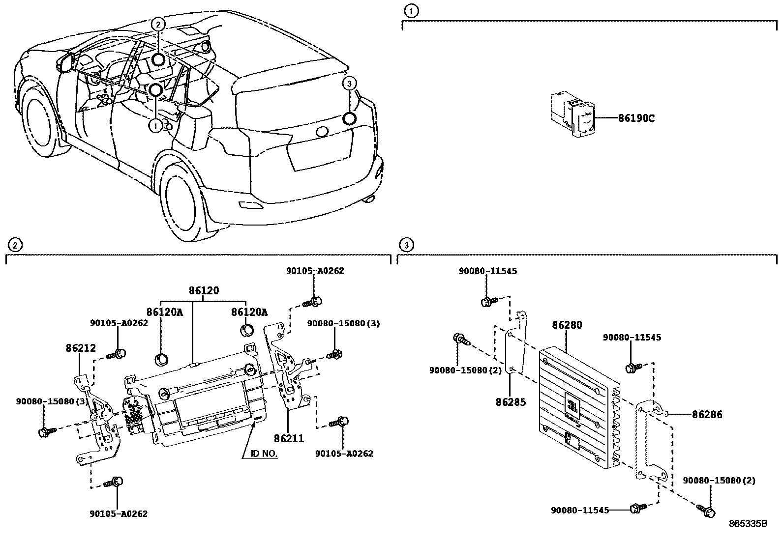 Toyota RAV4 收音机、放大器和冷凝器 EPC diagram — 865335B
