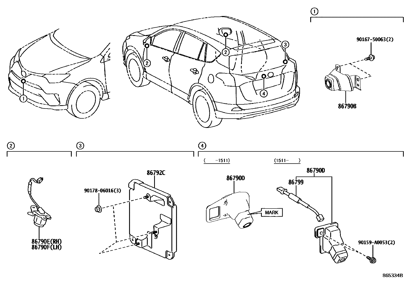 Toyota RAV4 倒车影像和摄像头 EPC diagram — 865334B