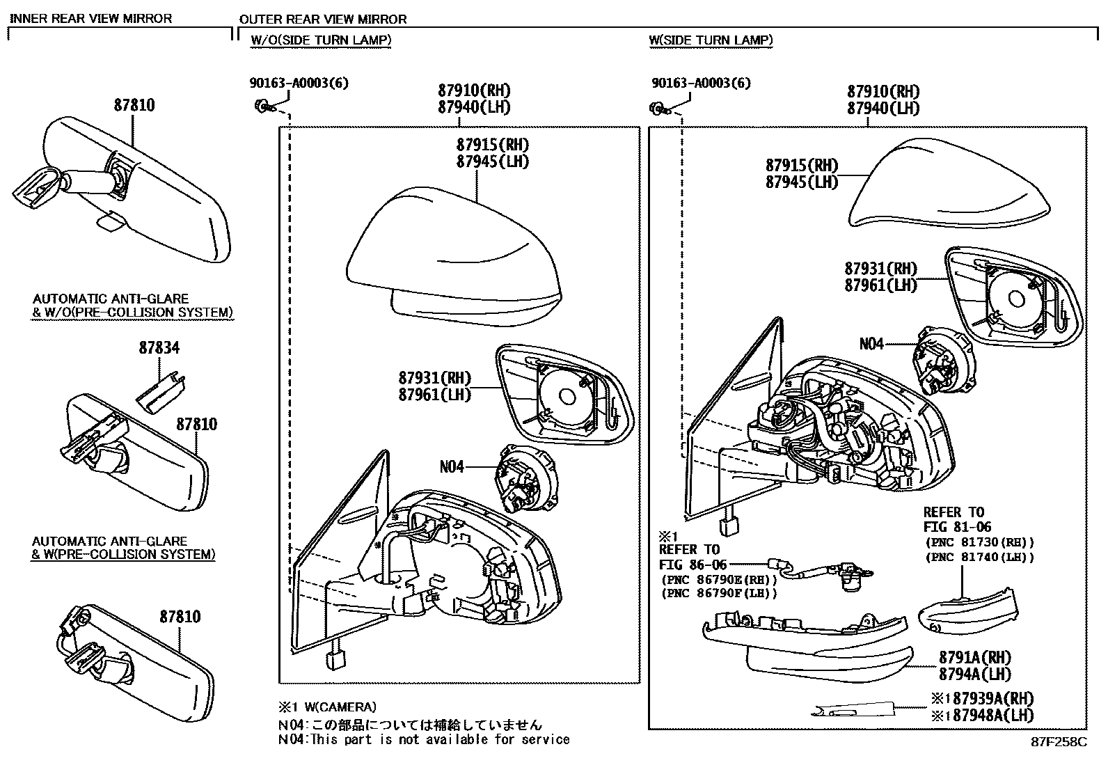 Toyota RAV4 后视镜 EPC diagram — 87F258C