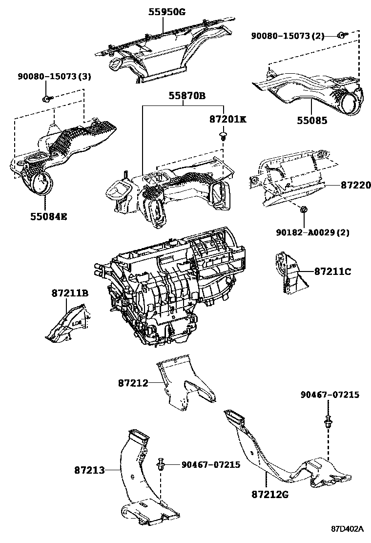 Toyota RAV4 暖风和空调系统 - 控制器和风管 EPC diagram — 87D402A