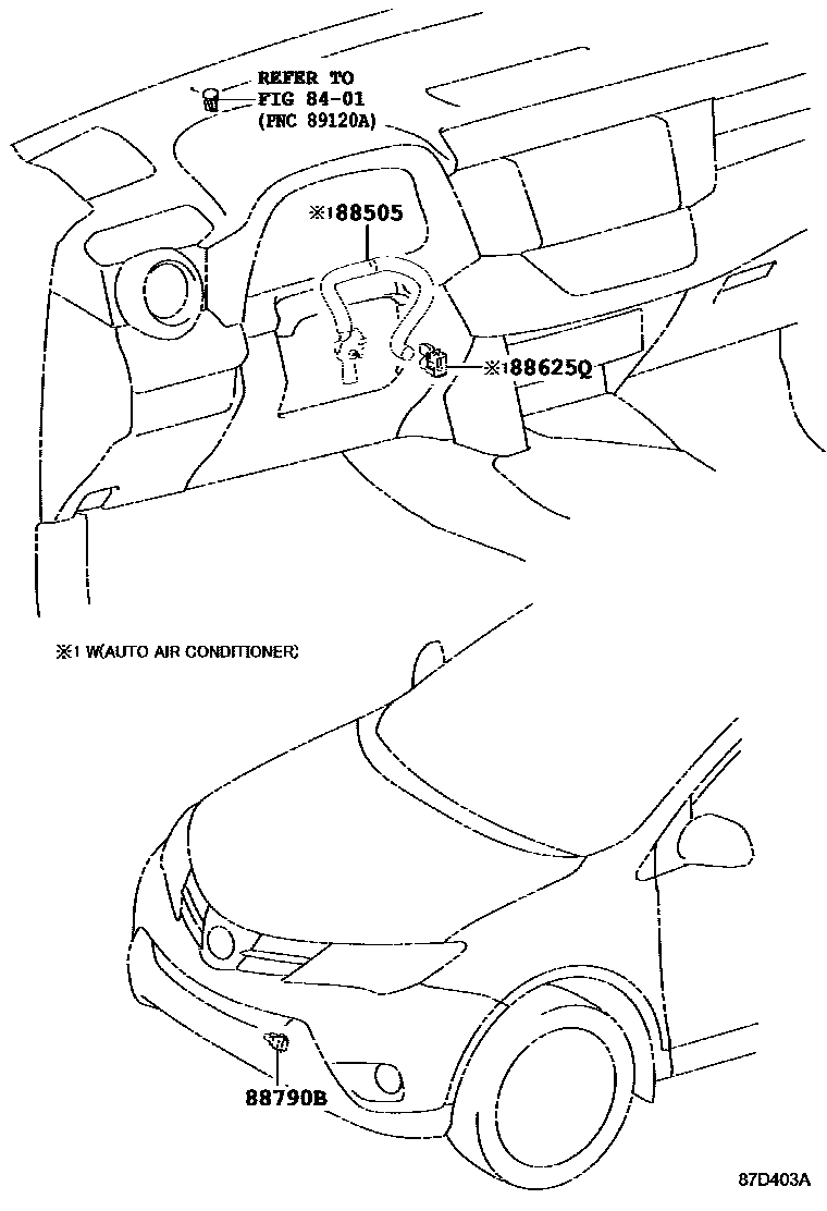 Toyota RAV4 暖风和空调系统 - 控制器和风管 EPC diagram — 87D403A