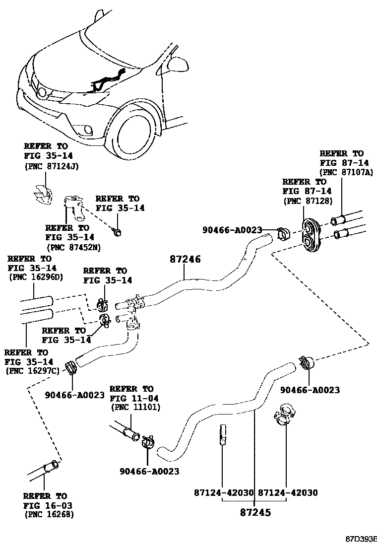 Toyota RAV4 暖风和空调系统 - 水管 EPC diagram — 87D393B