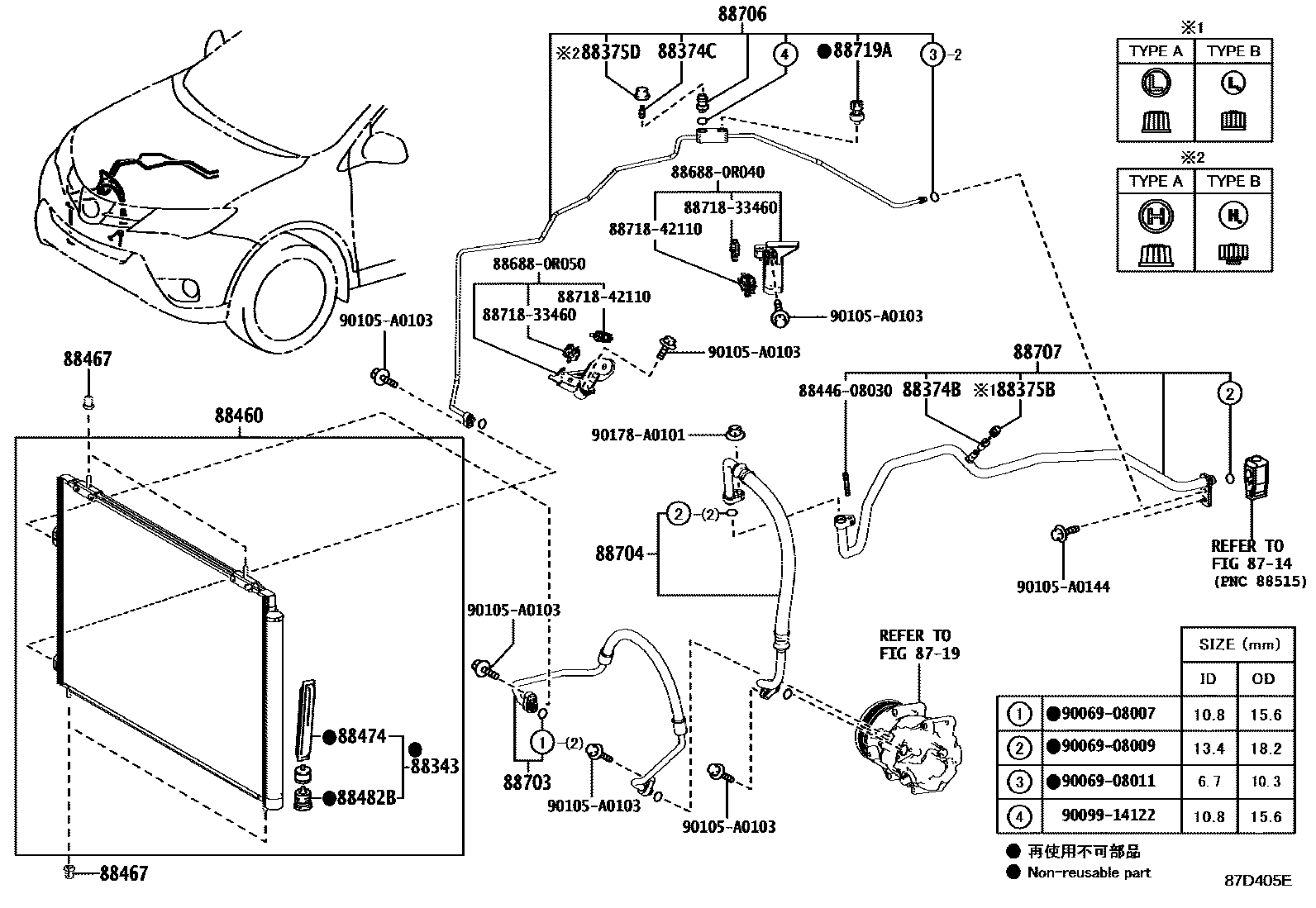 Toyota RAV4 Heating & Air Conditioning - Cooler Piping EPC diagram — 87D405E