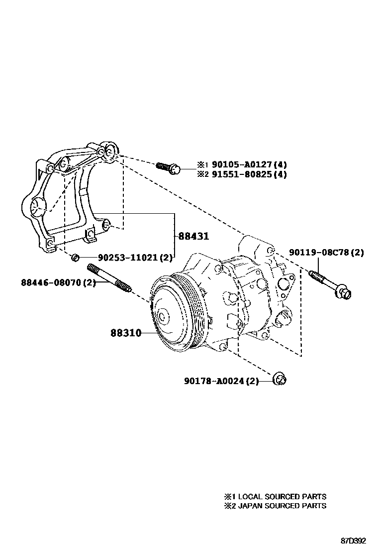 Toyota RAV4 Heating & Air Conditioning - Compressor EPC diagram — 87D392