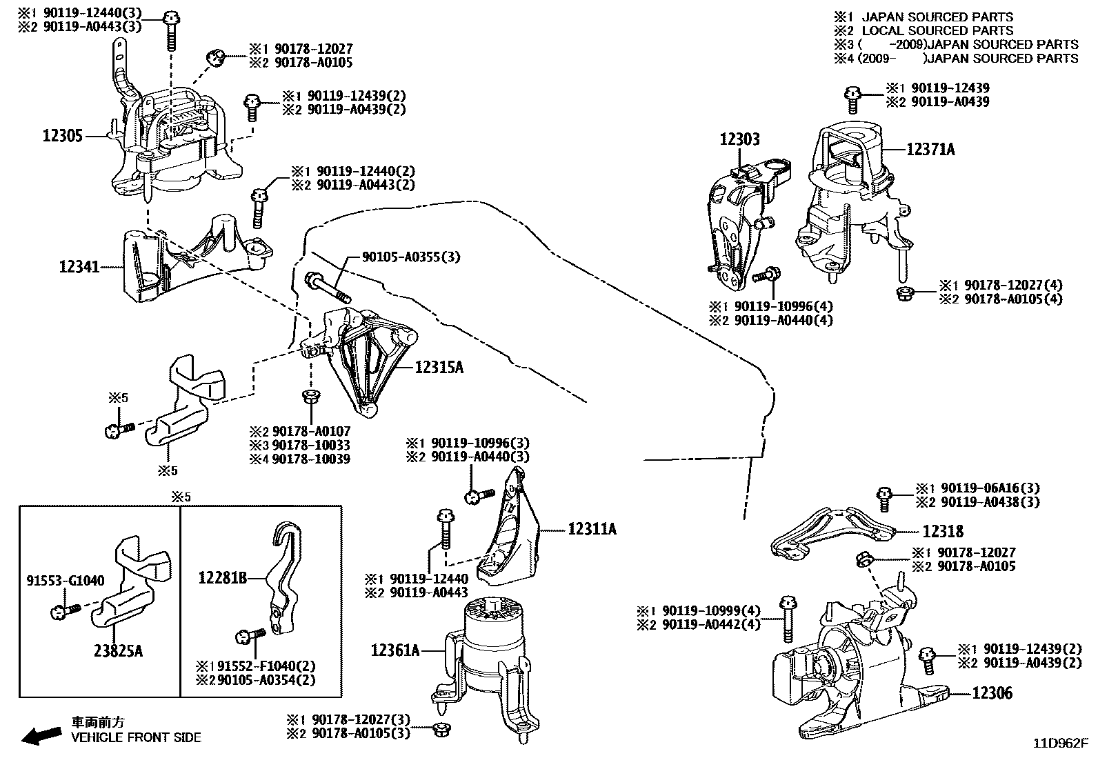 Toyota RAV4 Engine Mounting EPC diagram — 11D962F