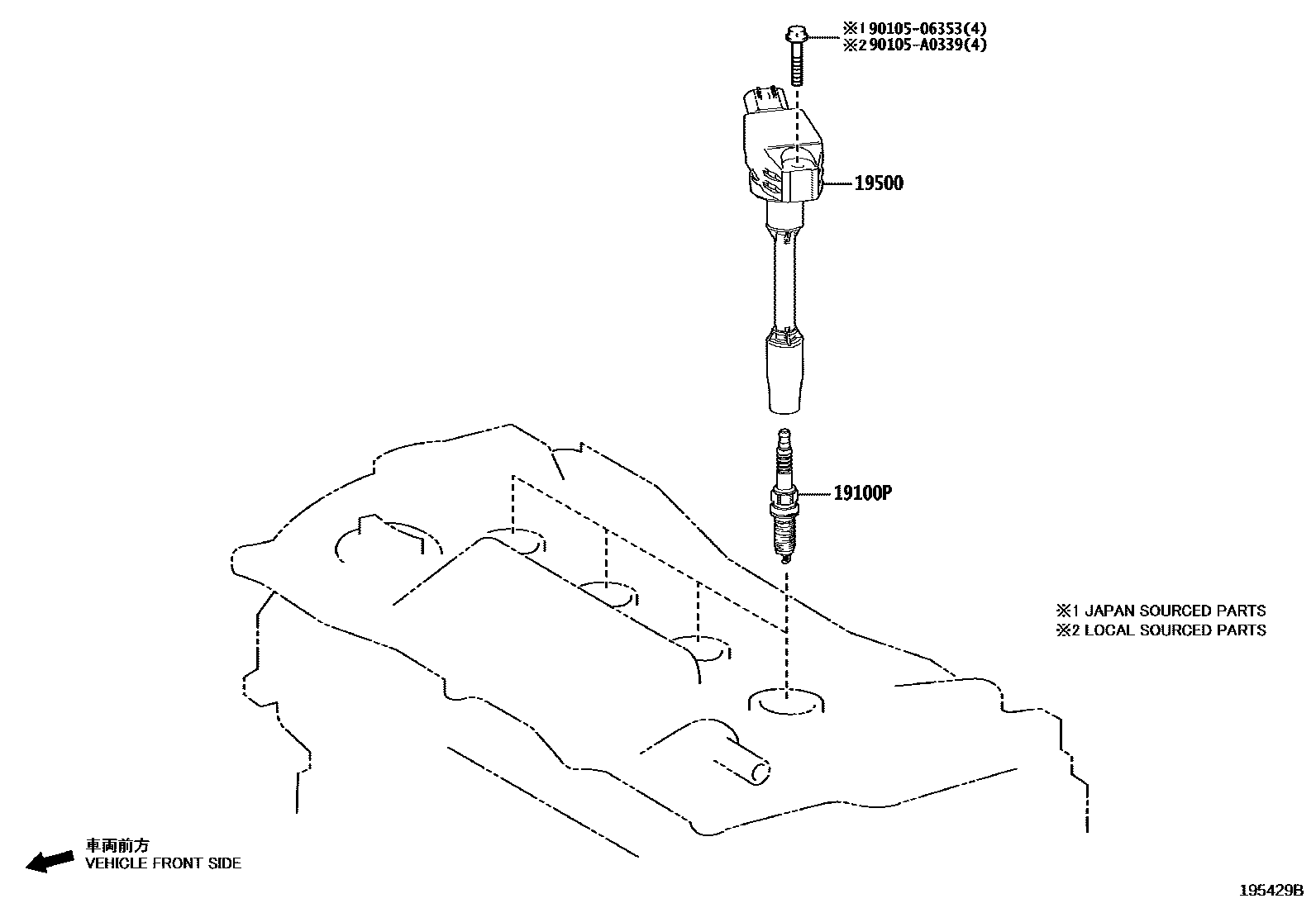 Toyota RAV4 点火线圈和火花塞 EPC diagram — 195429B