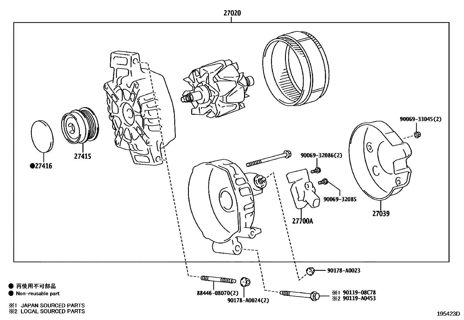 Toyota RAV4 Alternator EPC diagram — 195423D