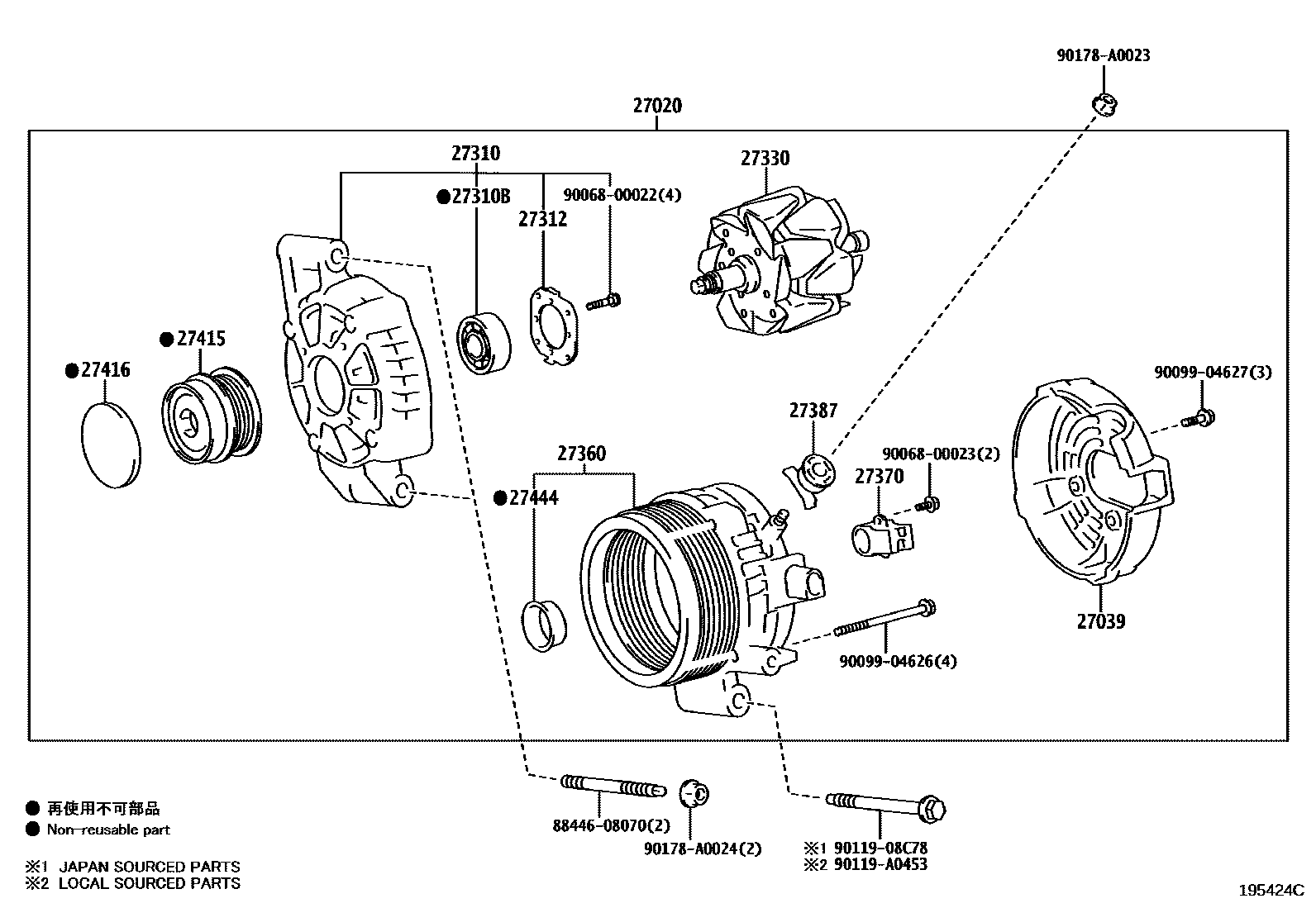Toyota RAV4 Alternator EPC diagram — 195424C