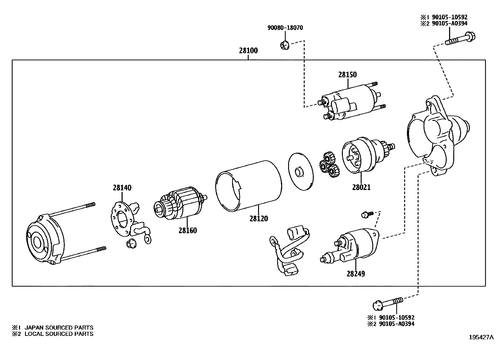 Toyota RAV4 起动机 EPC diagram — 195427A