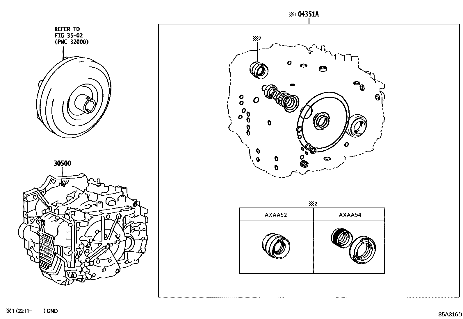 Toyota RAV4 传动桥或变速器总成和衬垫组件(ATM) EPC diagram — 35A316D