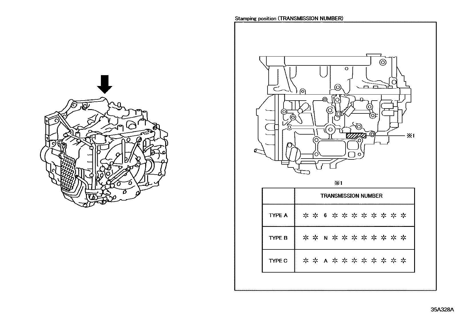 Toyota RAV4 传动桥或变速器总成和衬垫组件(ATM) EPC diagram — 35A328A