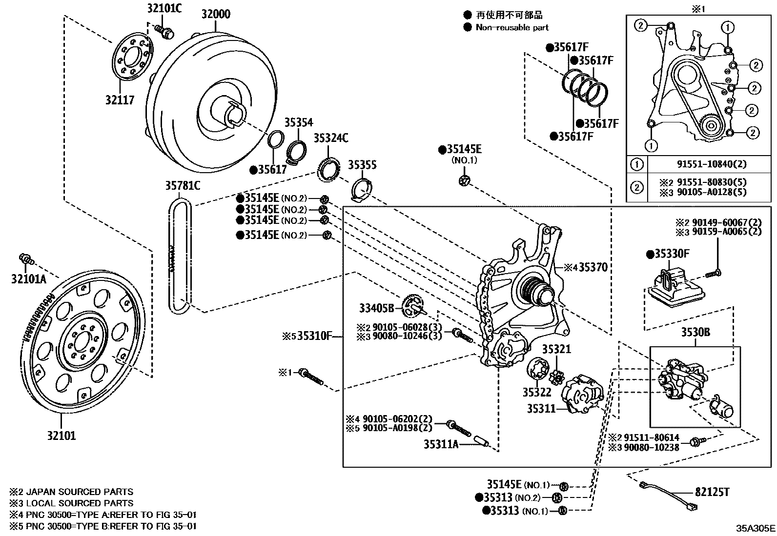 Toyota RAV4 变矩器、前油泵和链条(ATM) EPC diagram — 35A305E
