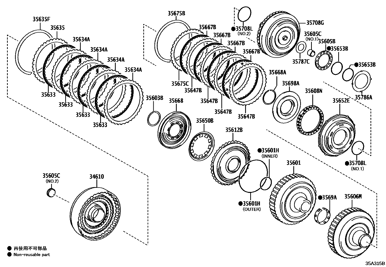Toyota RAV4 制动带和多片式离合器(ATM) EPC diagram — 35A315B