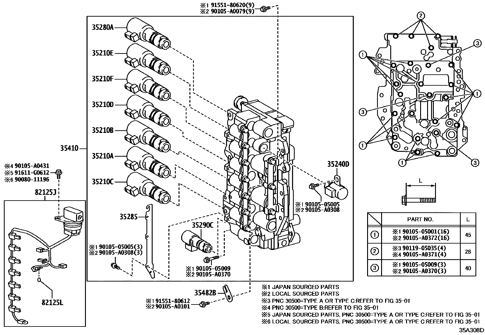 Toyota RAV4 阀体和滤油网(ATM) EPC diagram — 35A308D