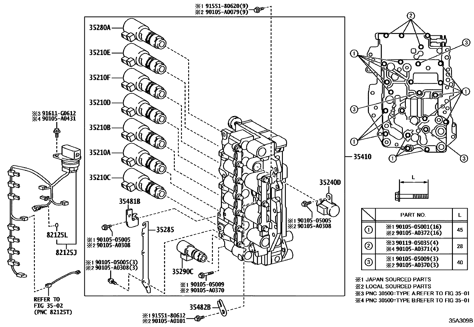 Toyota RAV4 阀体和滤油网(ATM) EPC diagram — 35A309B