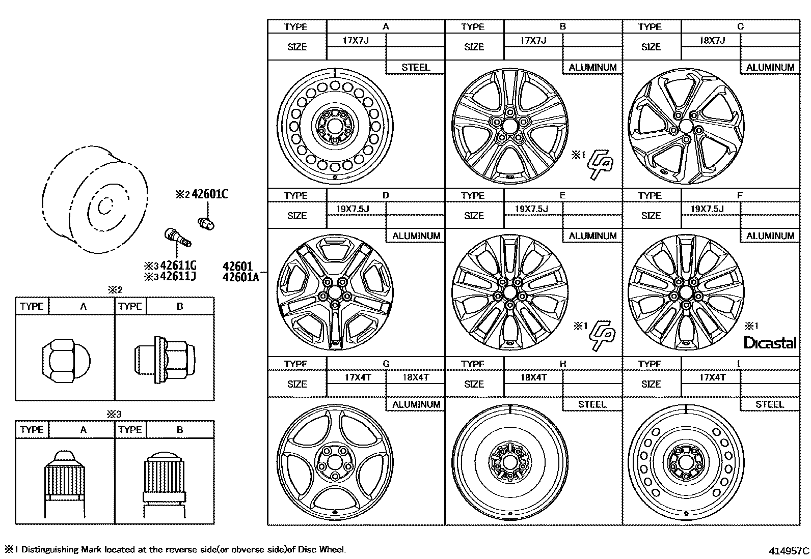 Toyota RAV4 车轮和车轮盖 EPC diagram — 414957C