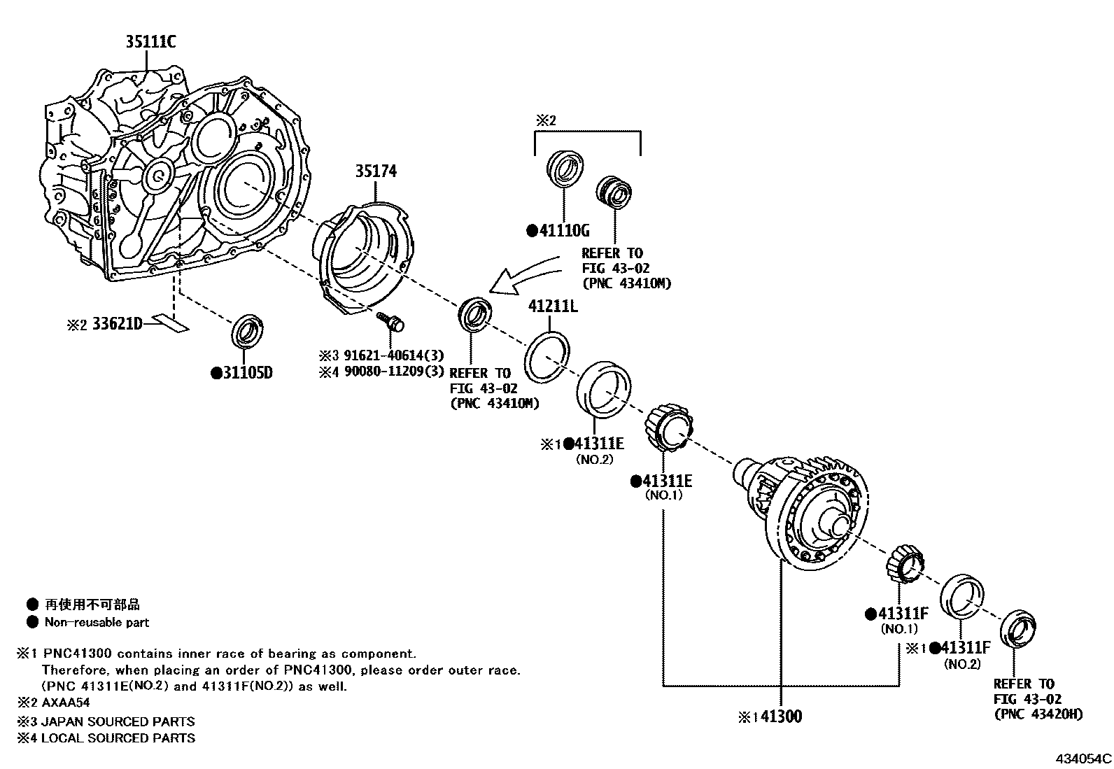 Toyota RAV4 前桥壳和差速器 EPC diagram — 434054C