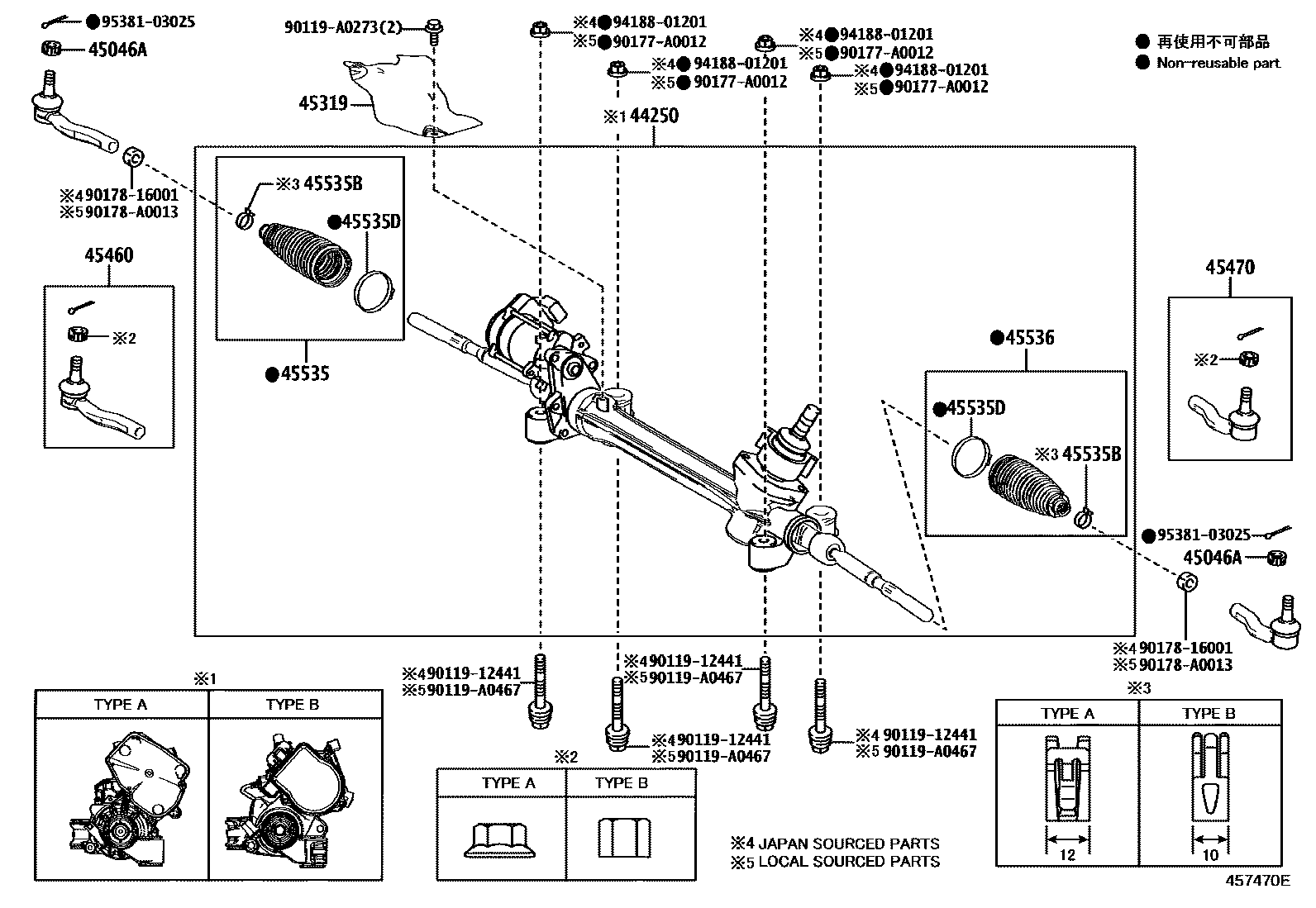 Toyota RAV4 前转向齿轮和连杆 EPC diagram — 457470E