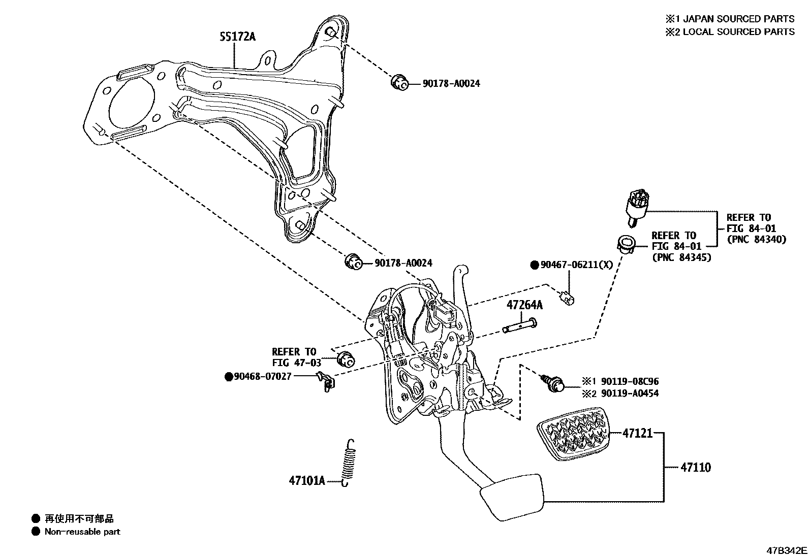 Toyota RAV4 Brake Pedal & Bracket EPC diagram — 47B342E