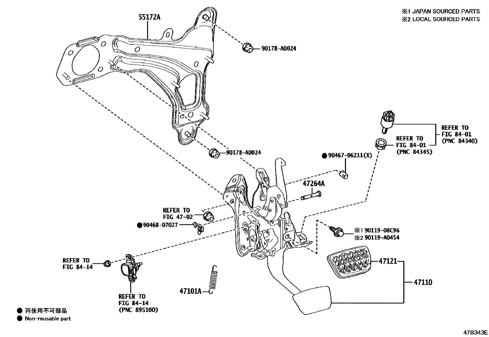 Toyota RAV4 Brake Pedal & Bracket EPC diagram — 47B343E