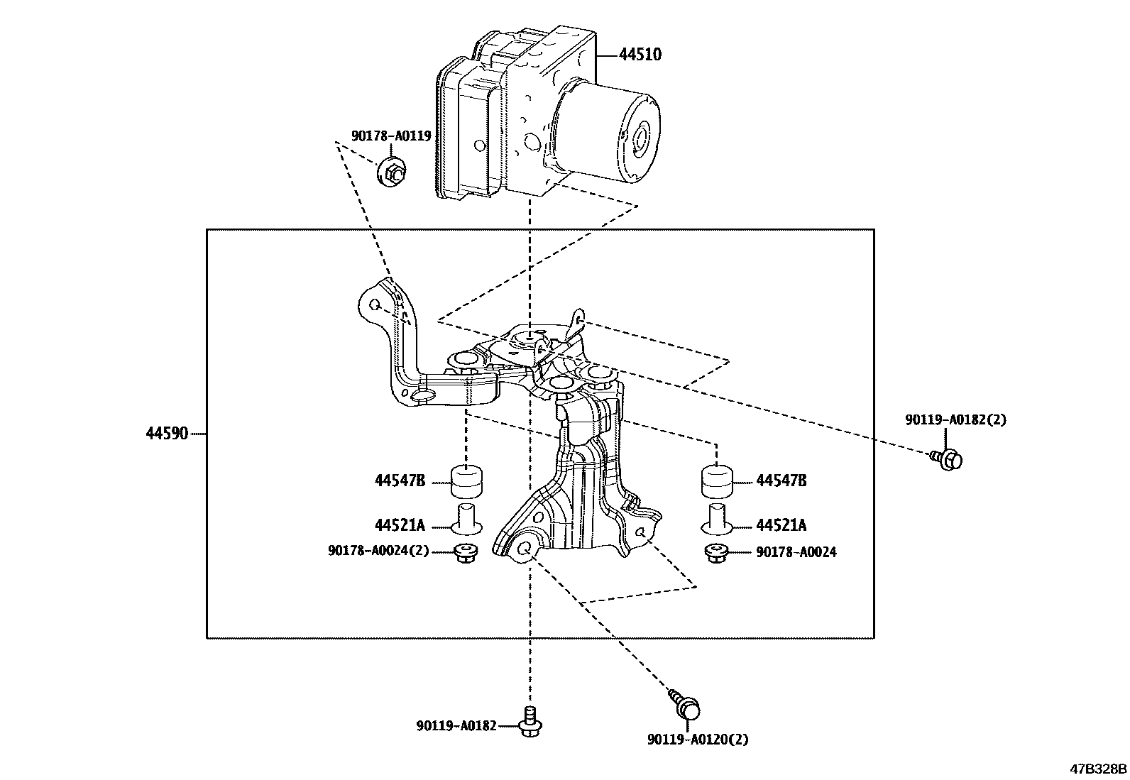 Toyota RAV4 制动配管和卡箍 EPC diagram — 47B328B