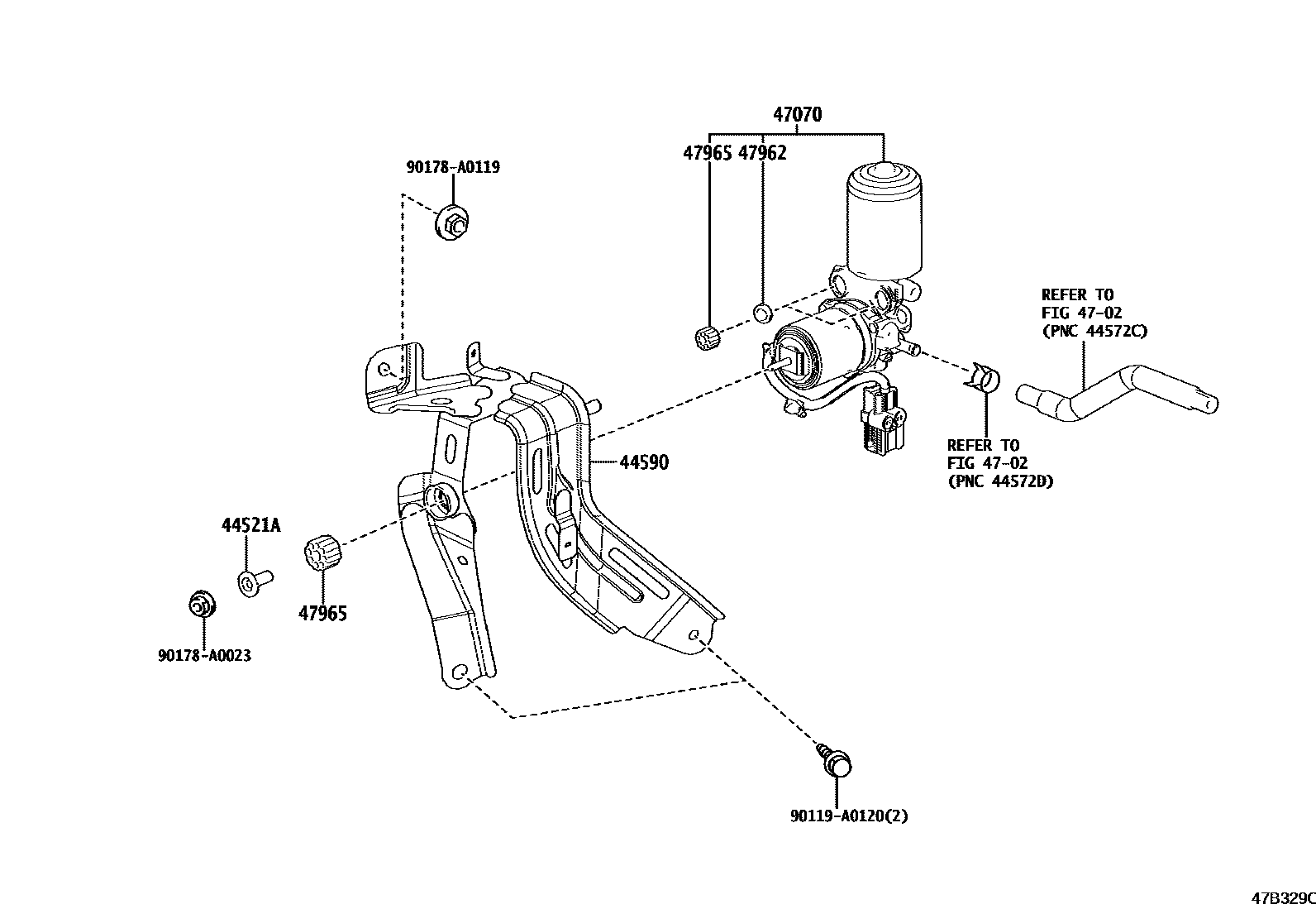 Toyota RAV4 制动配管和卡箍 EPC diagram — 47B329C