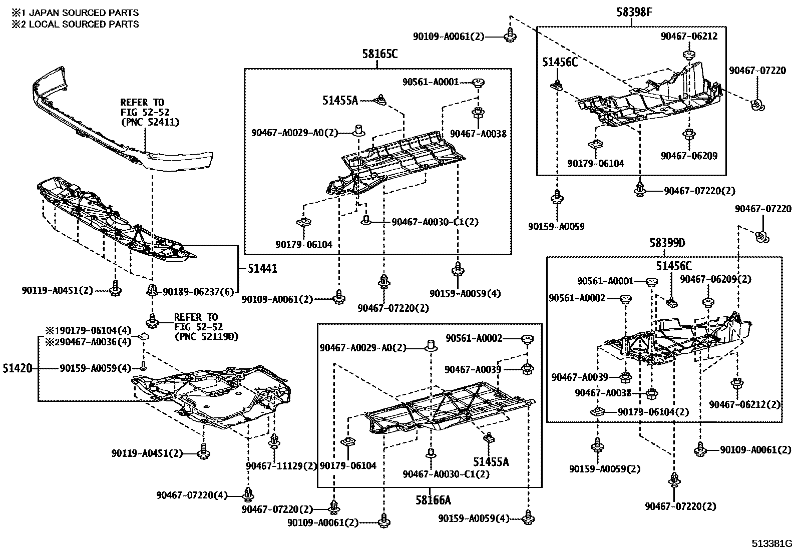 Toyota RAV4 悬架横梁和发动机底罩 EPC diagram — 513381G