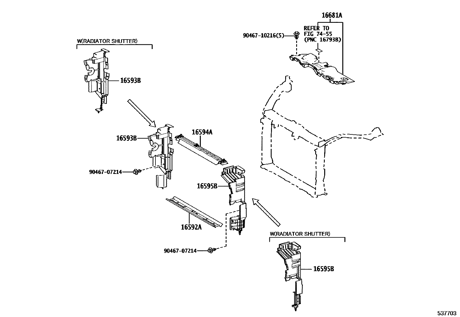 Toyota RAV4 前翼子板挡泥板和前围板 EPC diagram — 537703