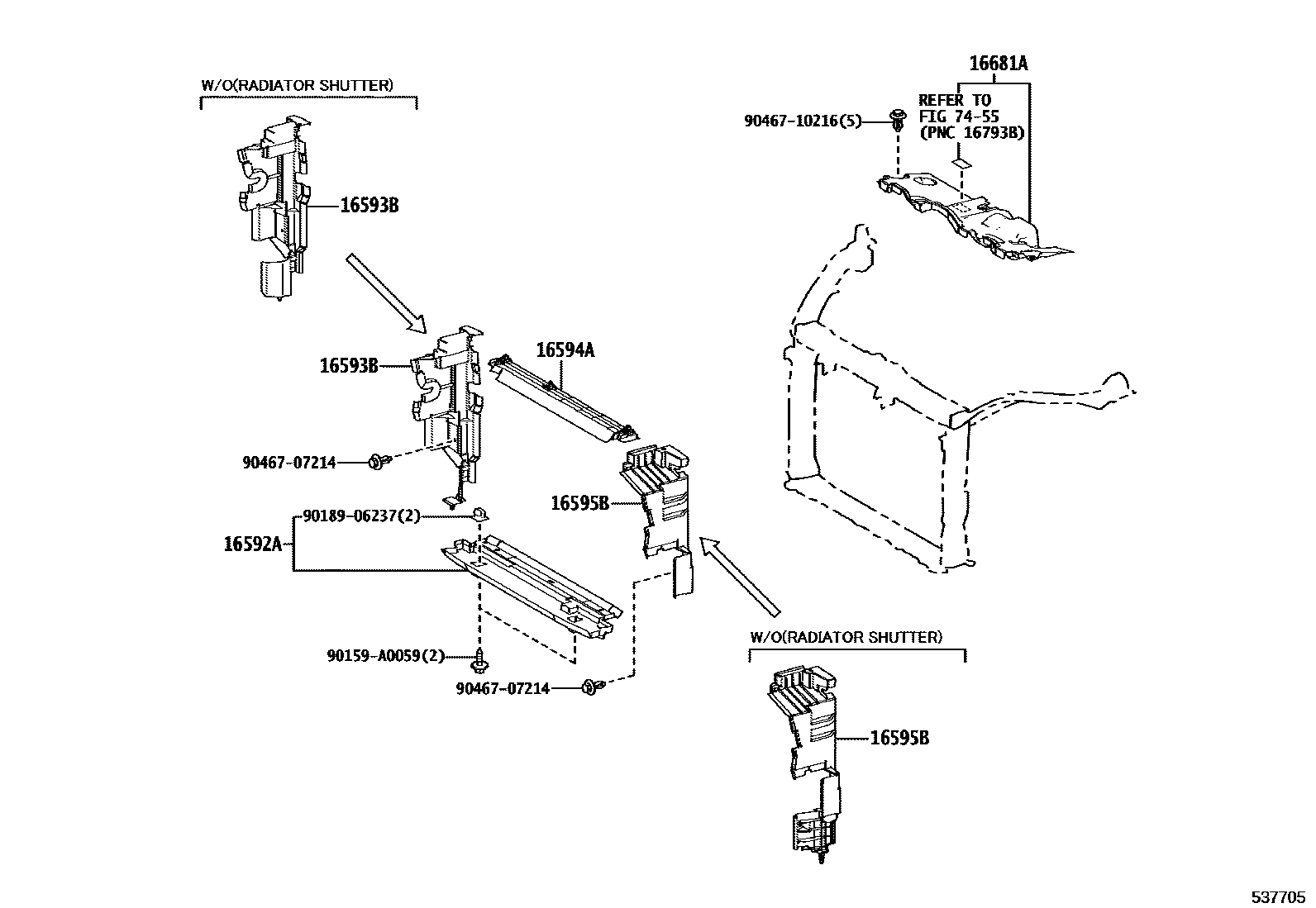 Toyota RAV4 前翼子板挡泥板和前围板 EPC diagram — 537705