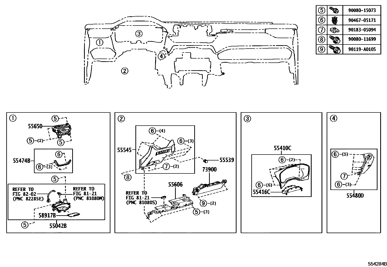 Toyota RAV4 仪表板和手套箱 EPC diagram — 554284B