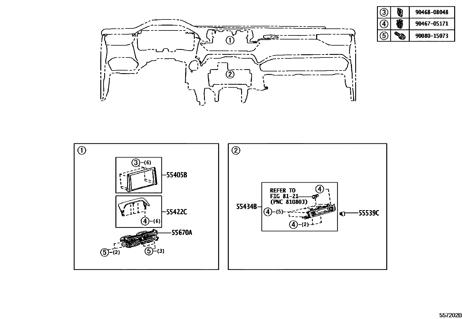 Toyota RAV4 仪表板和手套箱 EPC diagram — 557202B