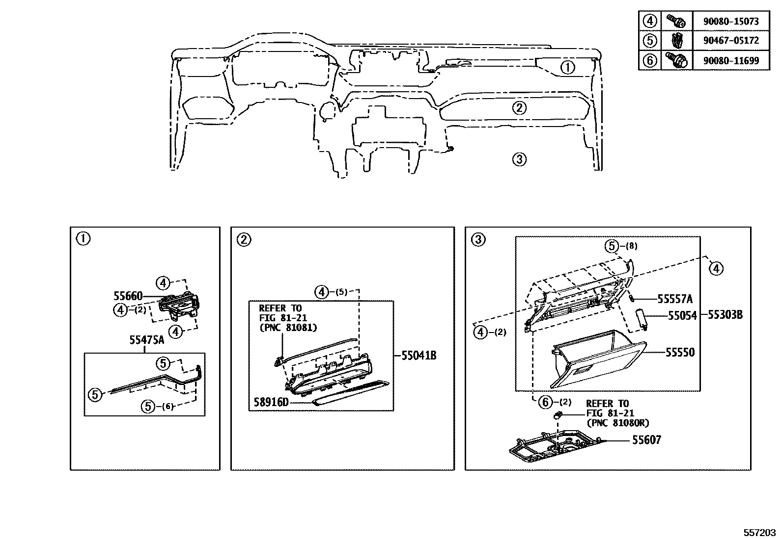 Toyota RAV4 仪表板和手套箱 EPC diagram — 557203