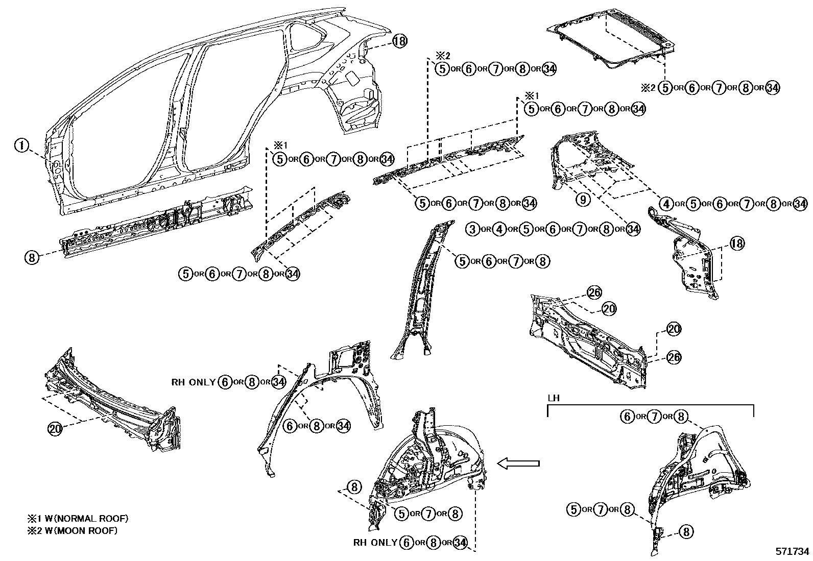 Toyota RAV4 hole plug EPC diagram — 571734