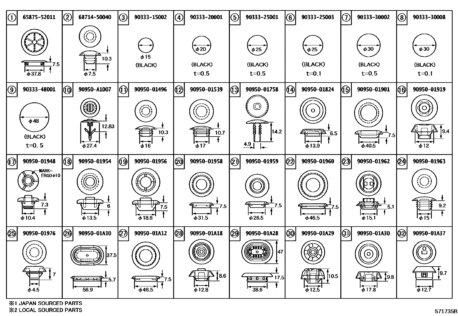 Toyota RAV4 hole plug EPC diagram — 571735B
