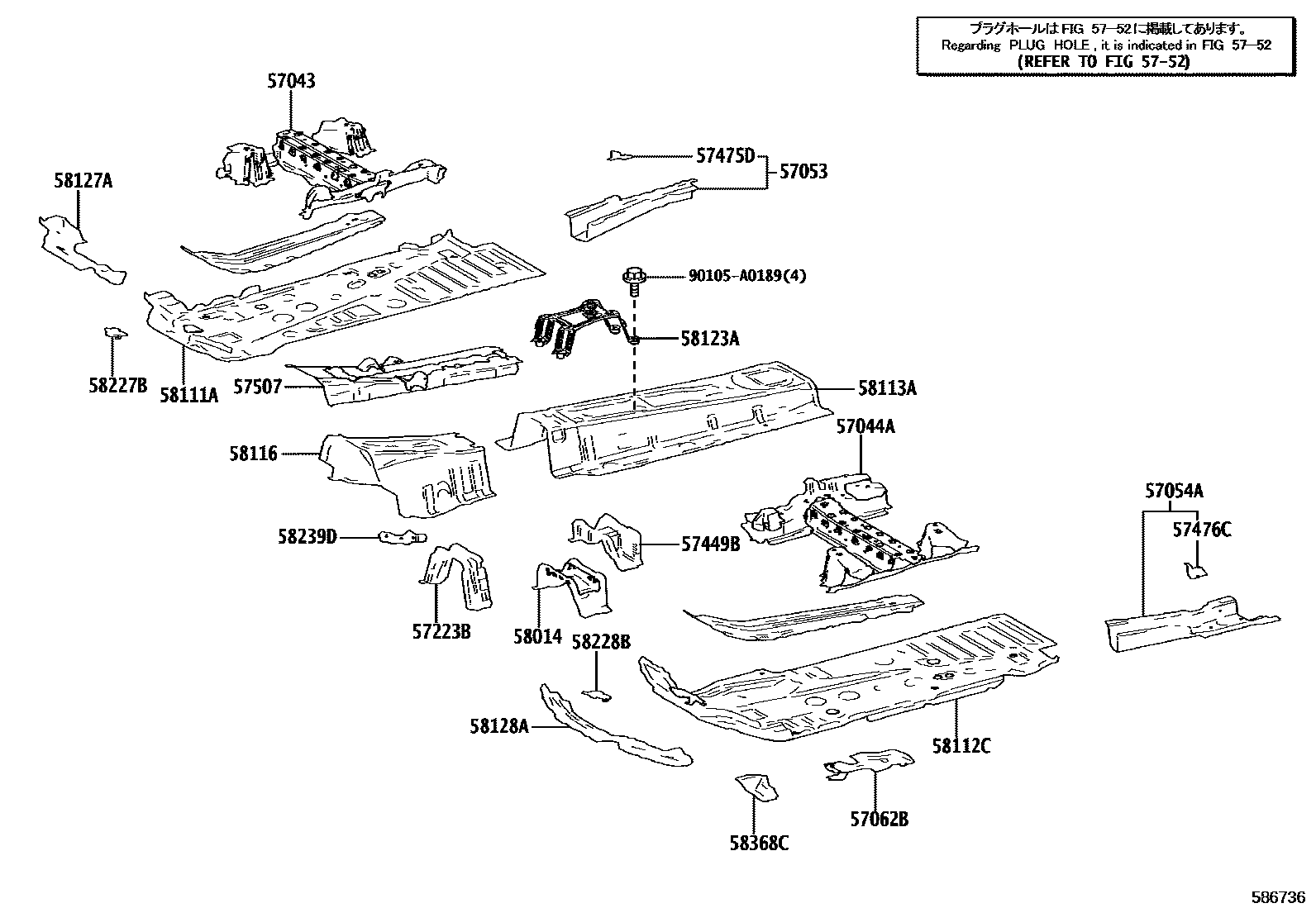 Toyota RAV4 前地板和前地板梁 EPC diagram — 586736