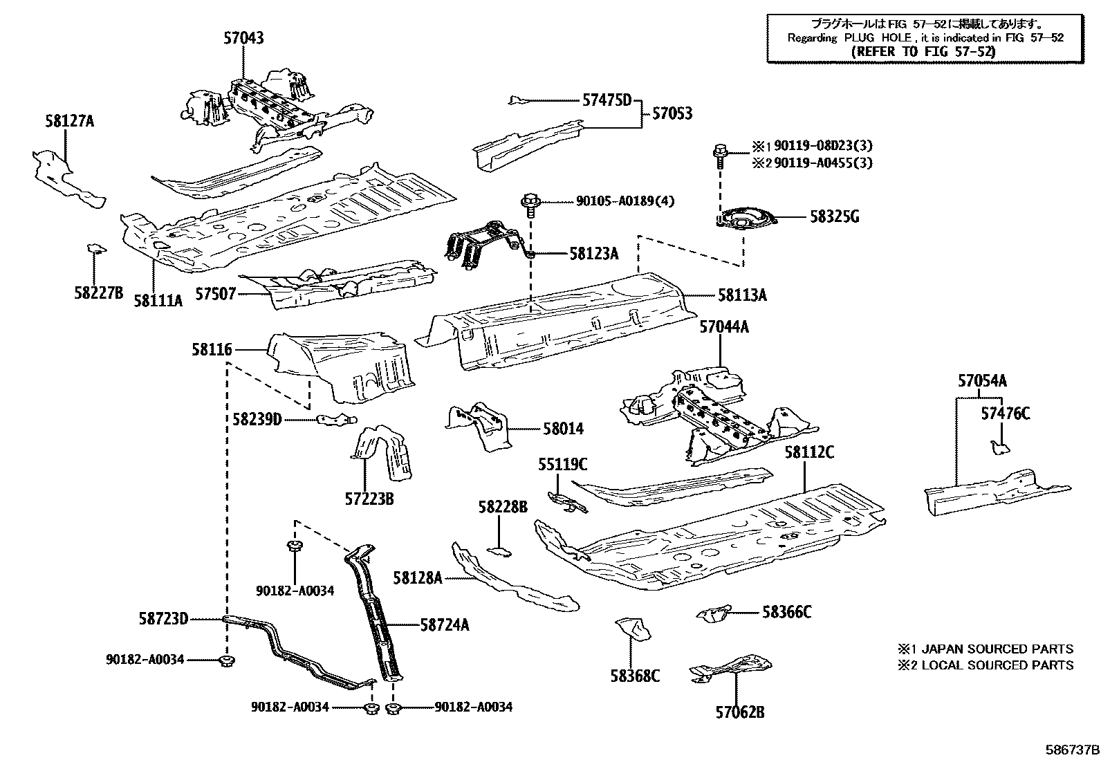 Toyota RAV4 前地板和前地板梁 EPC diagram — 586737B