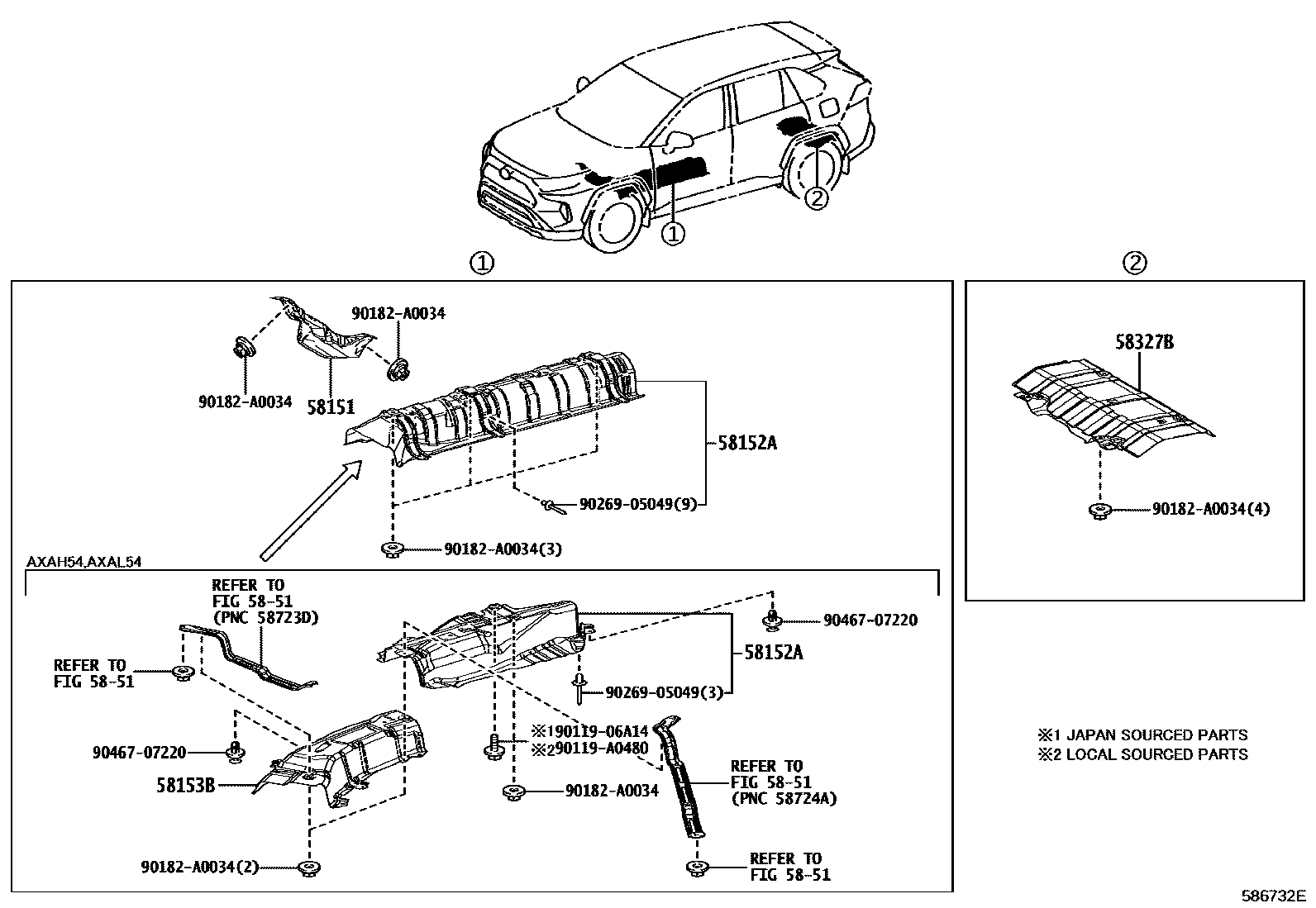 Toyota RAV4 地板隔热垫 EPC diagram — 586732E