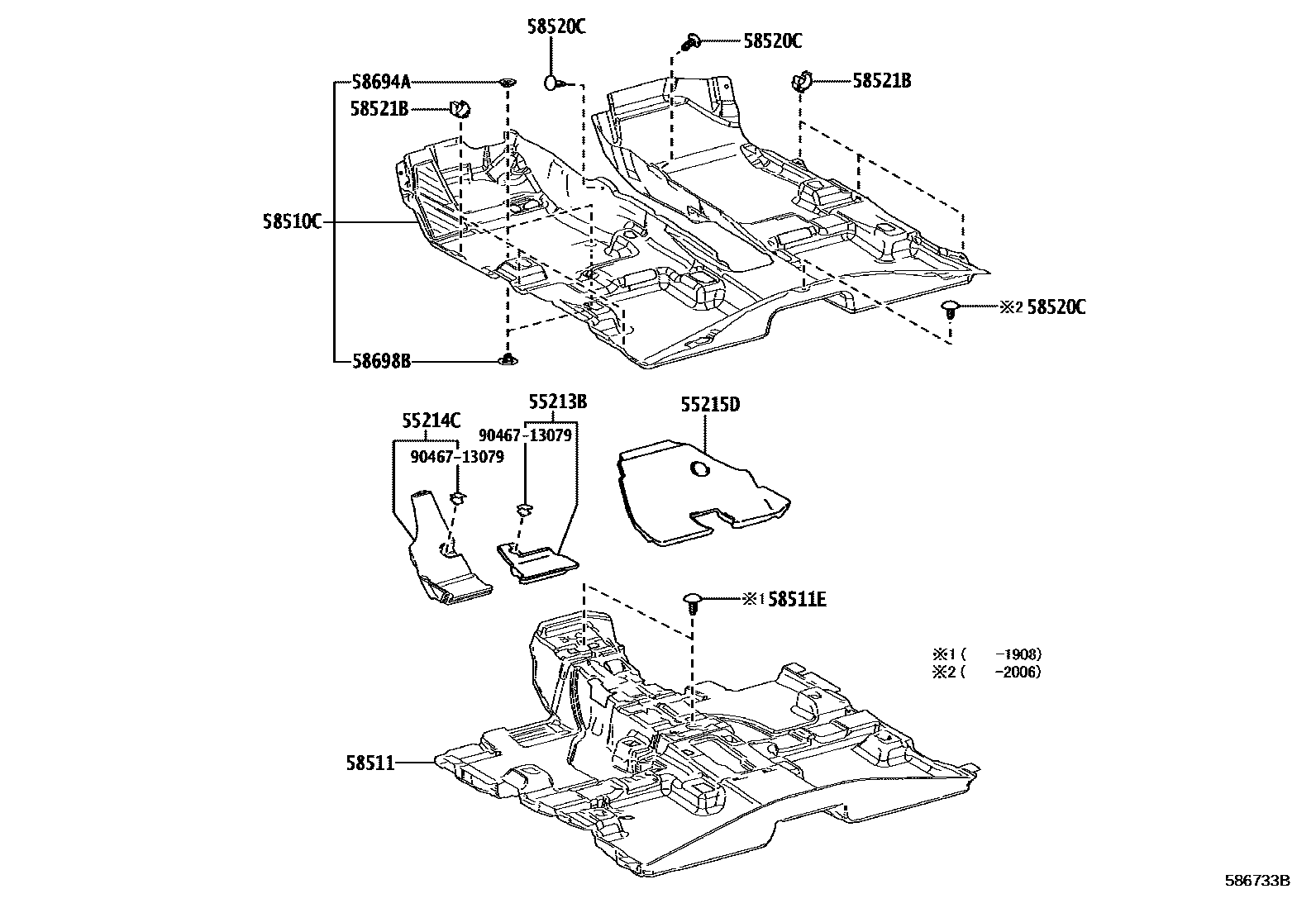 Toyota RAV4 地板垫和消声垫 EPC diagram — 586733B
