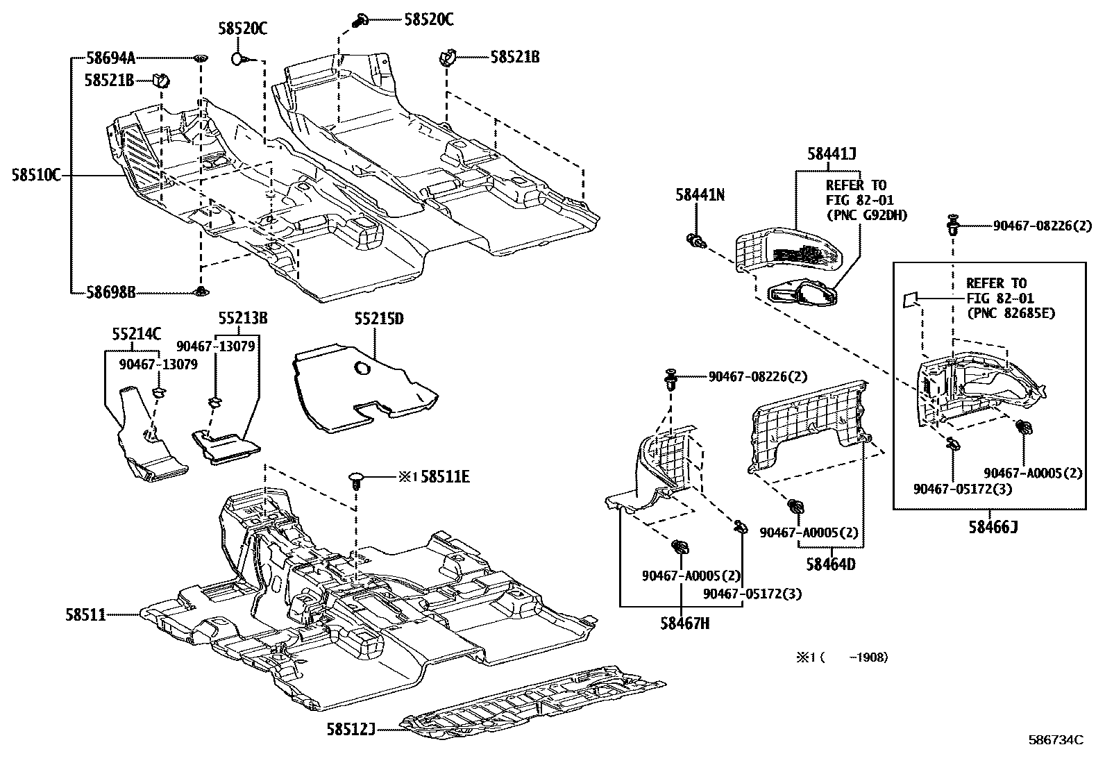 Toyota RAV4 地板垫和消声垫 EPC diagram — 586734C