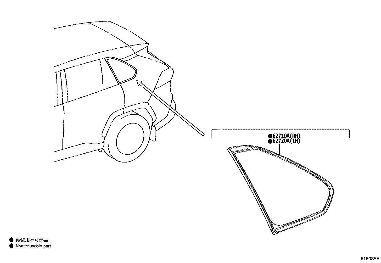 Toyota RAV4 侧窗 EPC diagram — 616085A