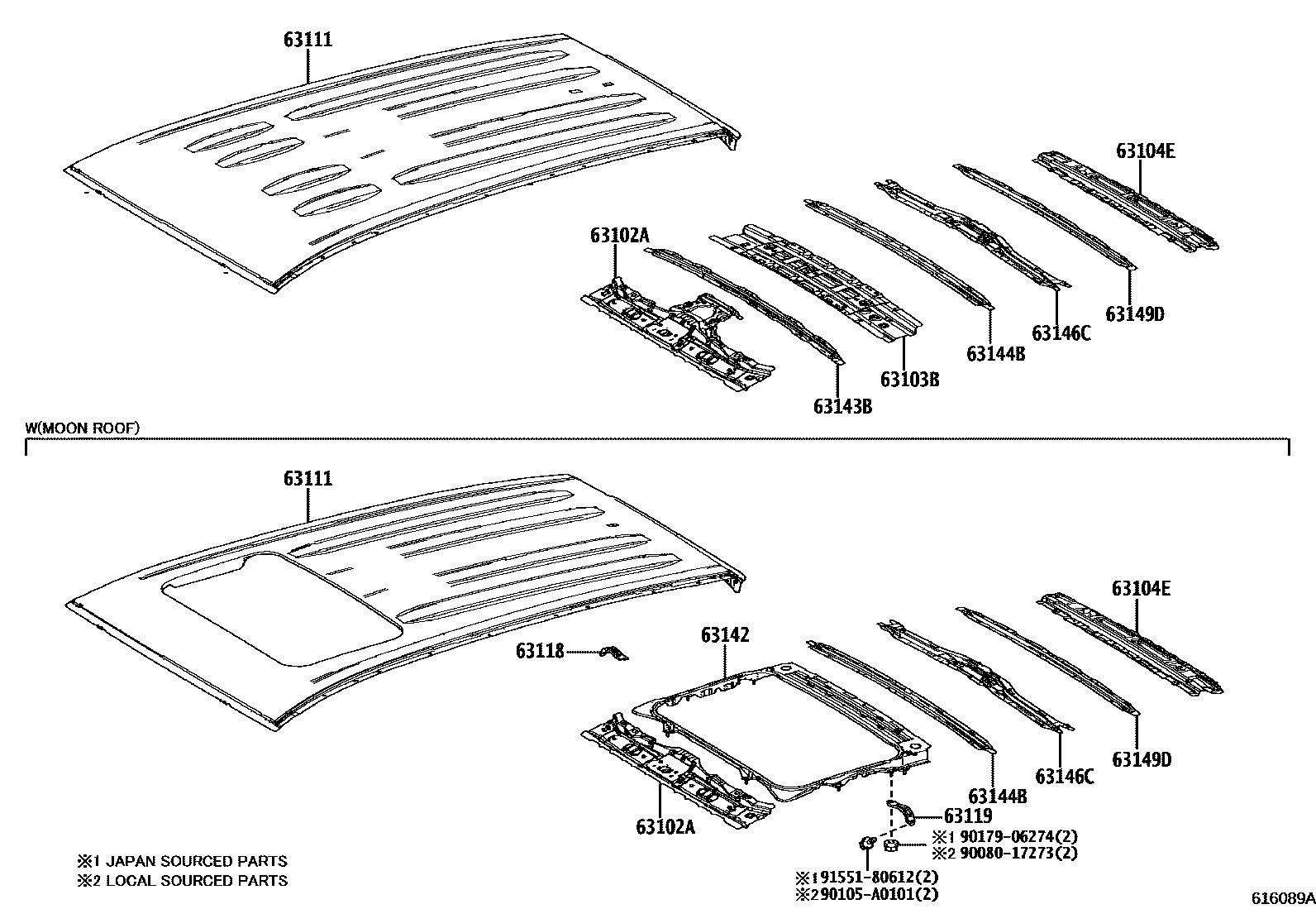 Toyota RAV4 天窗板和背板 EPC diagram — 616089A