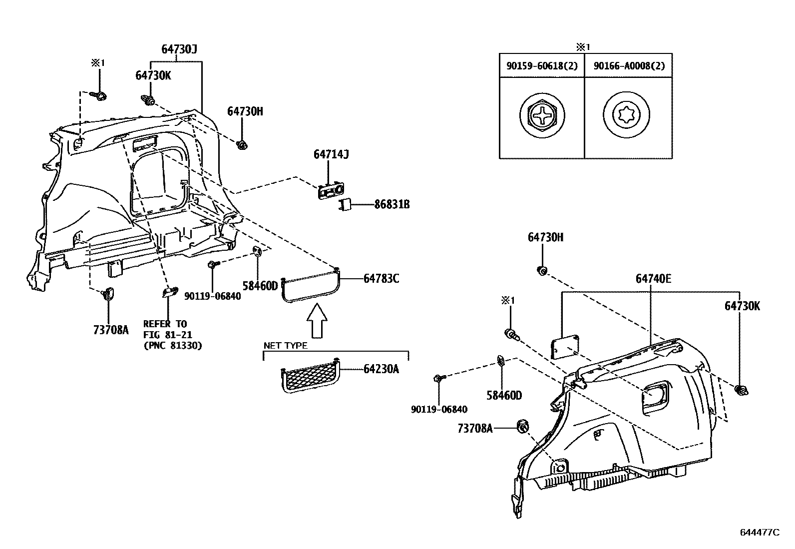 Toyota RAV4 底板和底板装饰罩 EPC diagram — 644477C