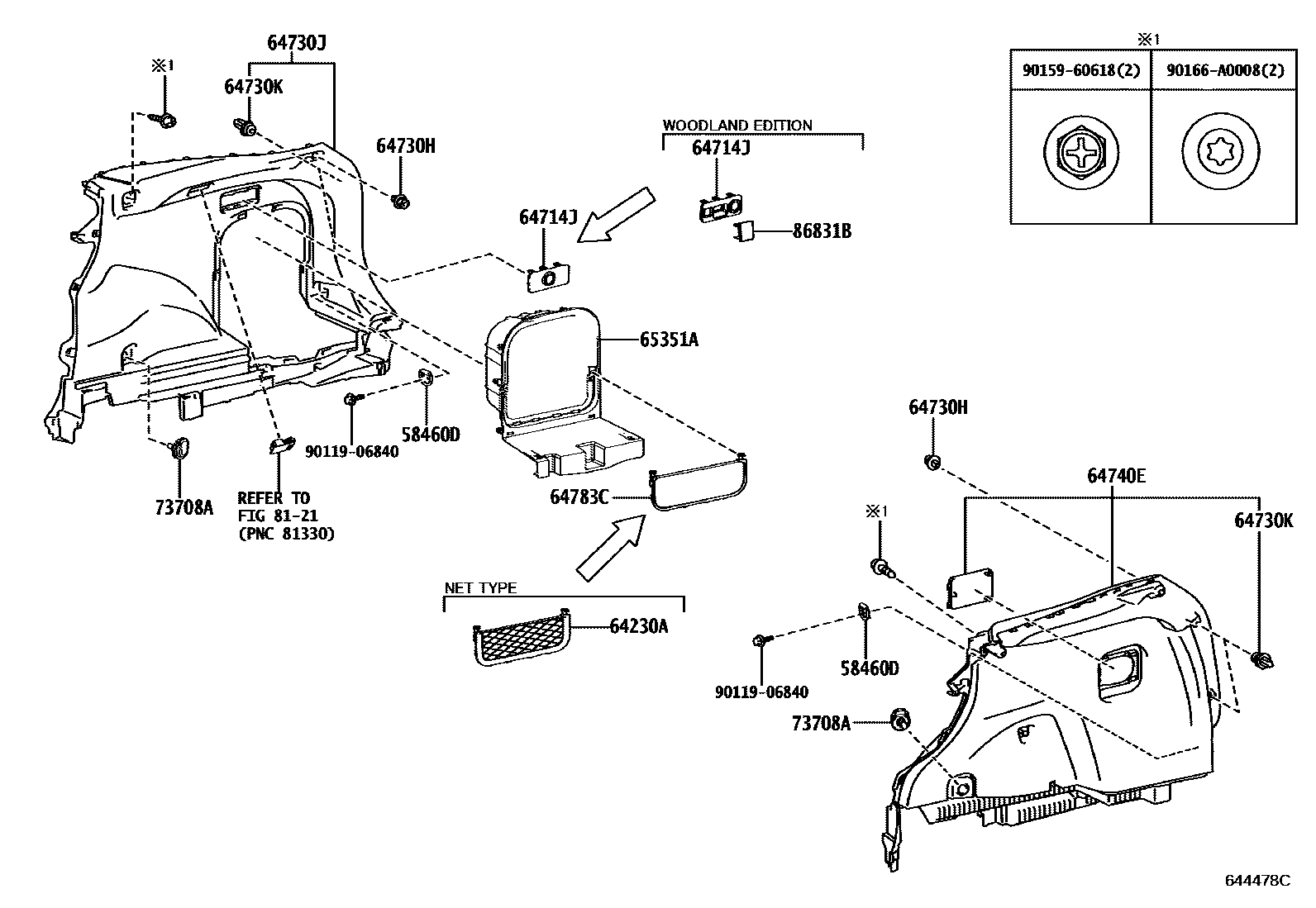 Toyota RAV4 底板和底板装饰罩 EPC diagram — 644478C