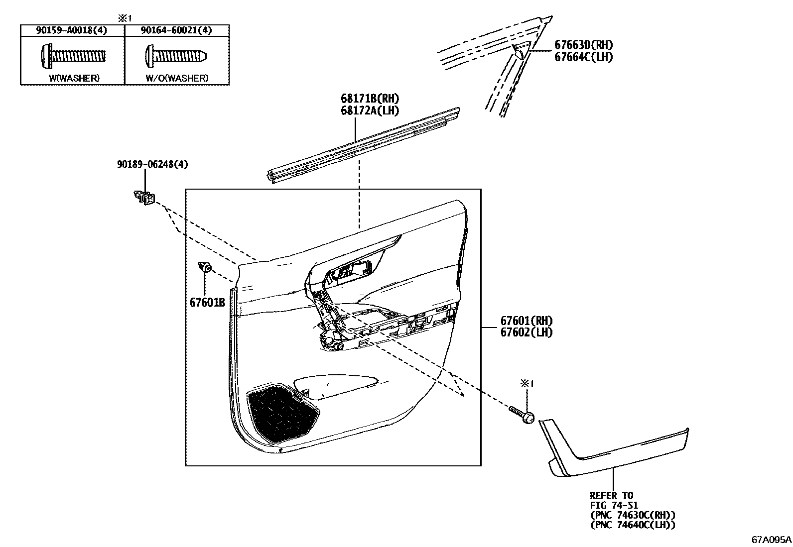 Toyota RAV4 前门板和前门玻璃 EPC diagram — 67A095A