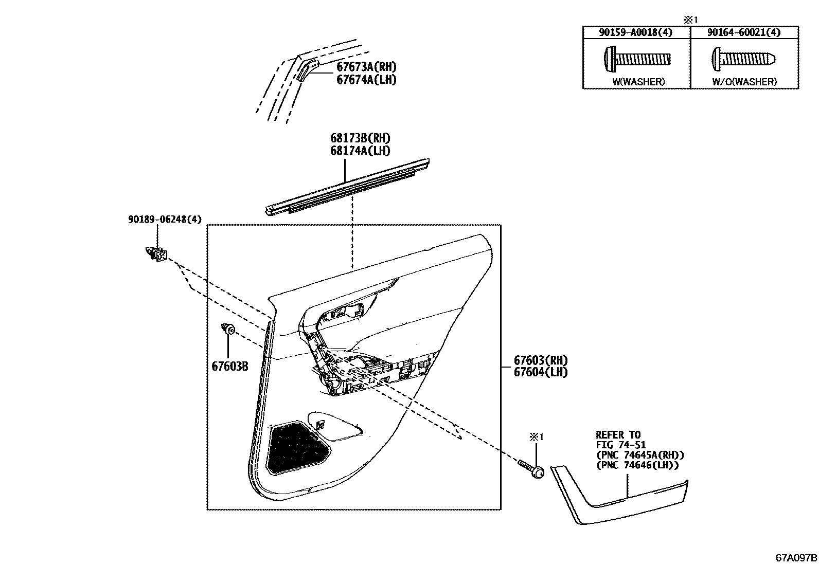 Toyota RAV4 后门板和后门玻璃 EPC diagram — 67A097B