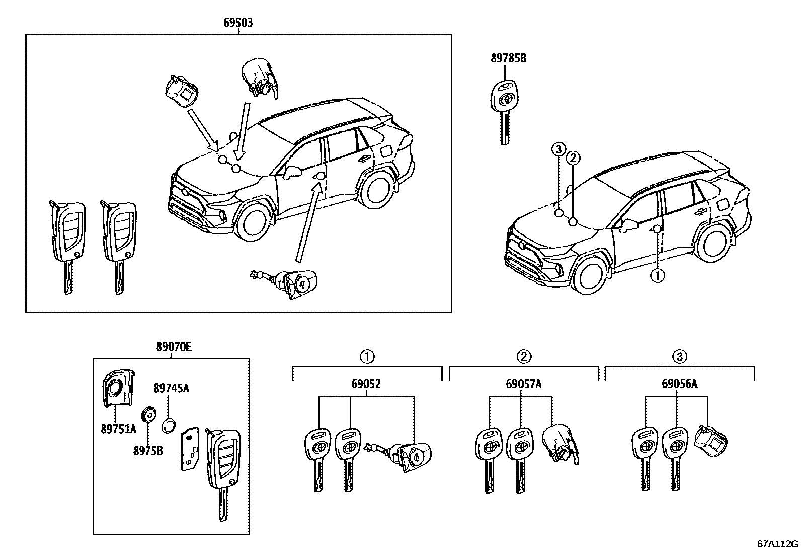 Toyota RAV4 锁芯组件 EPC diagram — 67A112G