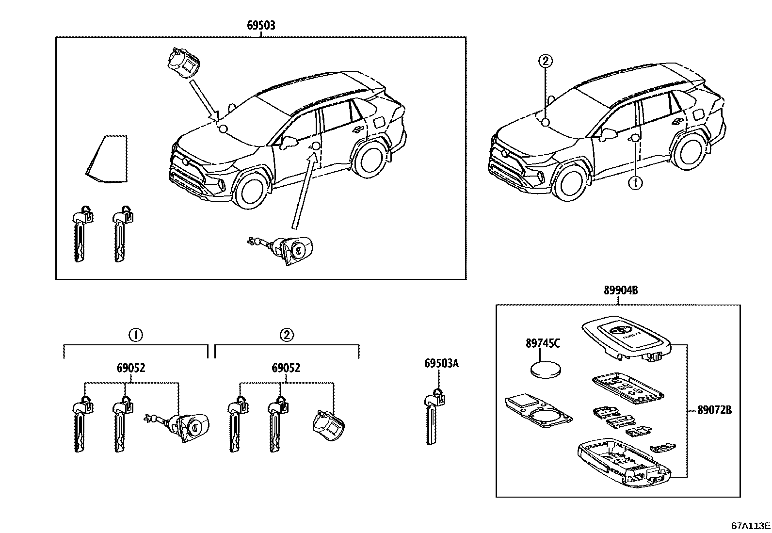 Toyota RAV4 锁芯组件 EPC diagram — 67A113E