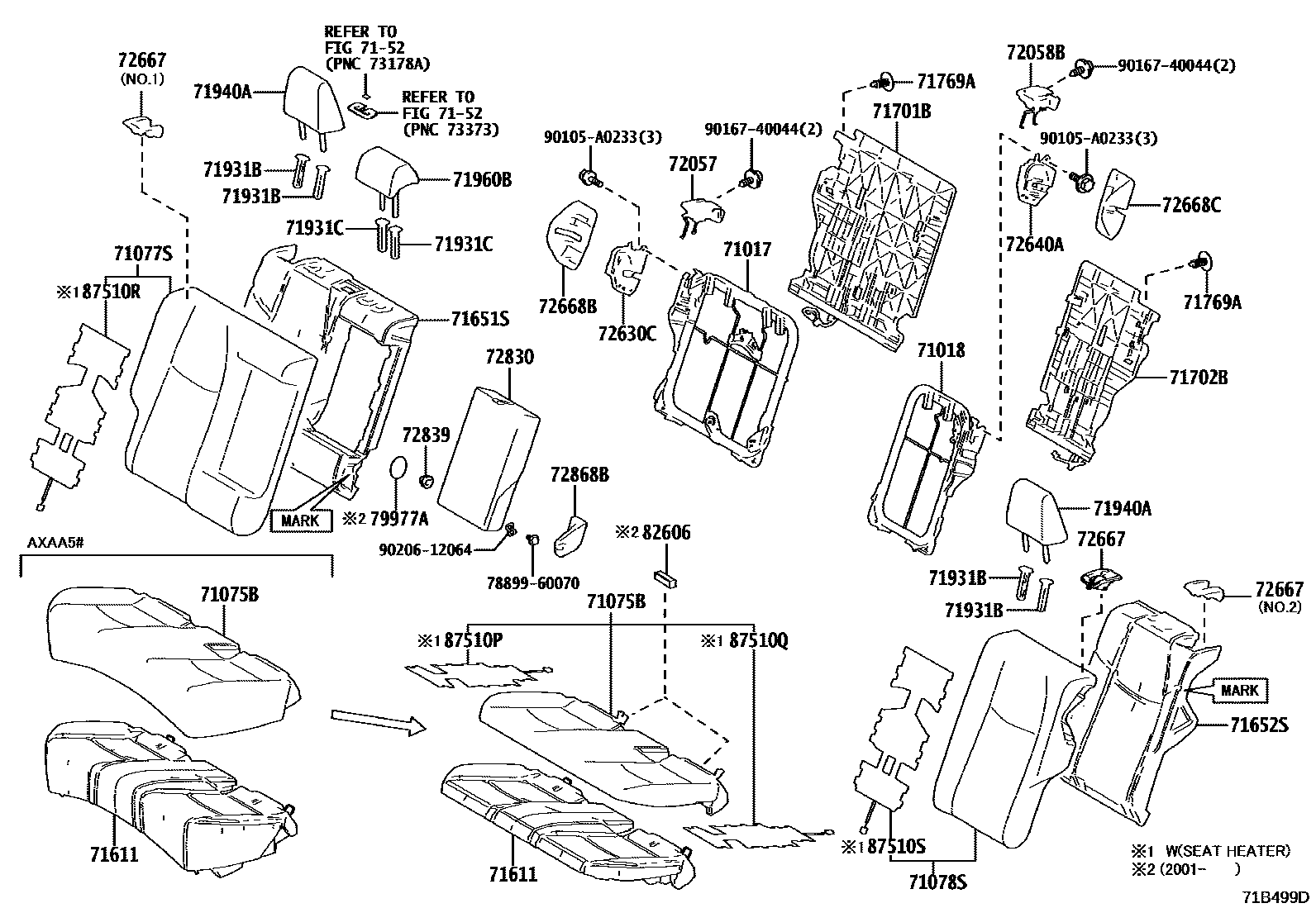 Toyota RAV4 座椅和座椅滑轨 EPC diagram — 71B499D